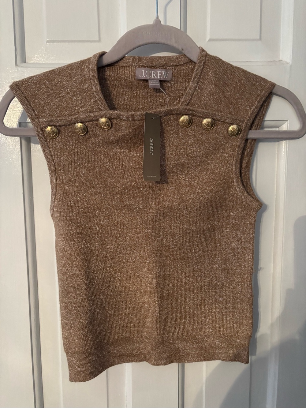 J.Crew Taupe Knit Sleeveless Shell with Gold Buttons